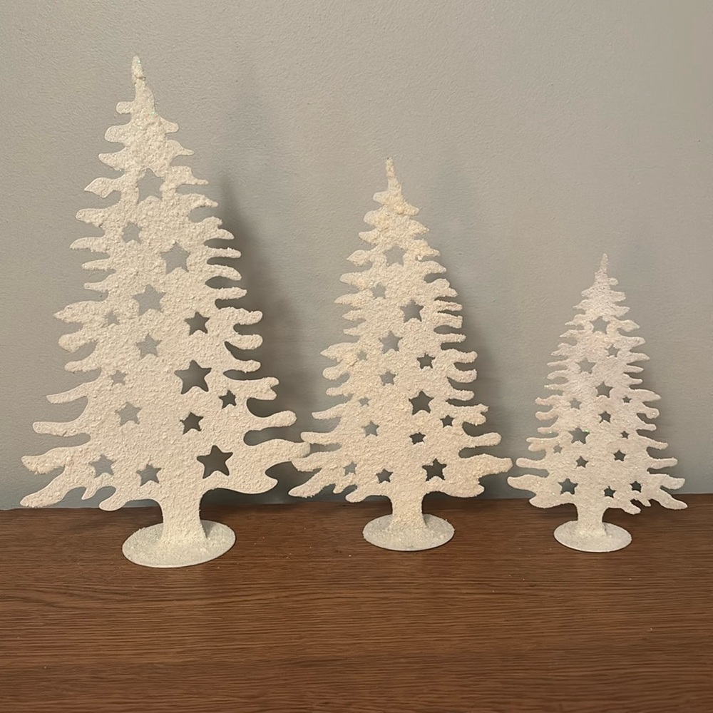 Metal Decorative Trees with Fake Snow